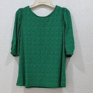 Women's Green Dotted Puff-Sleeve Top